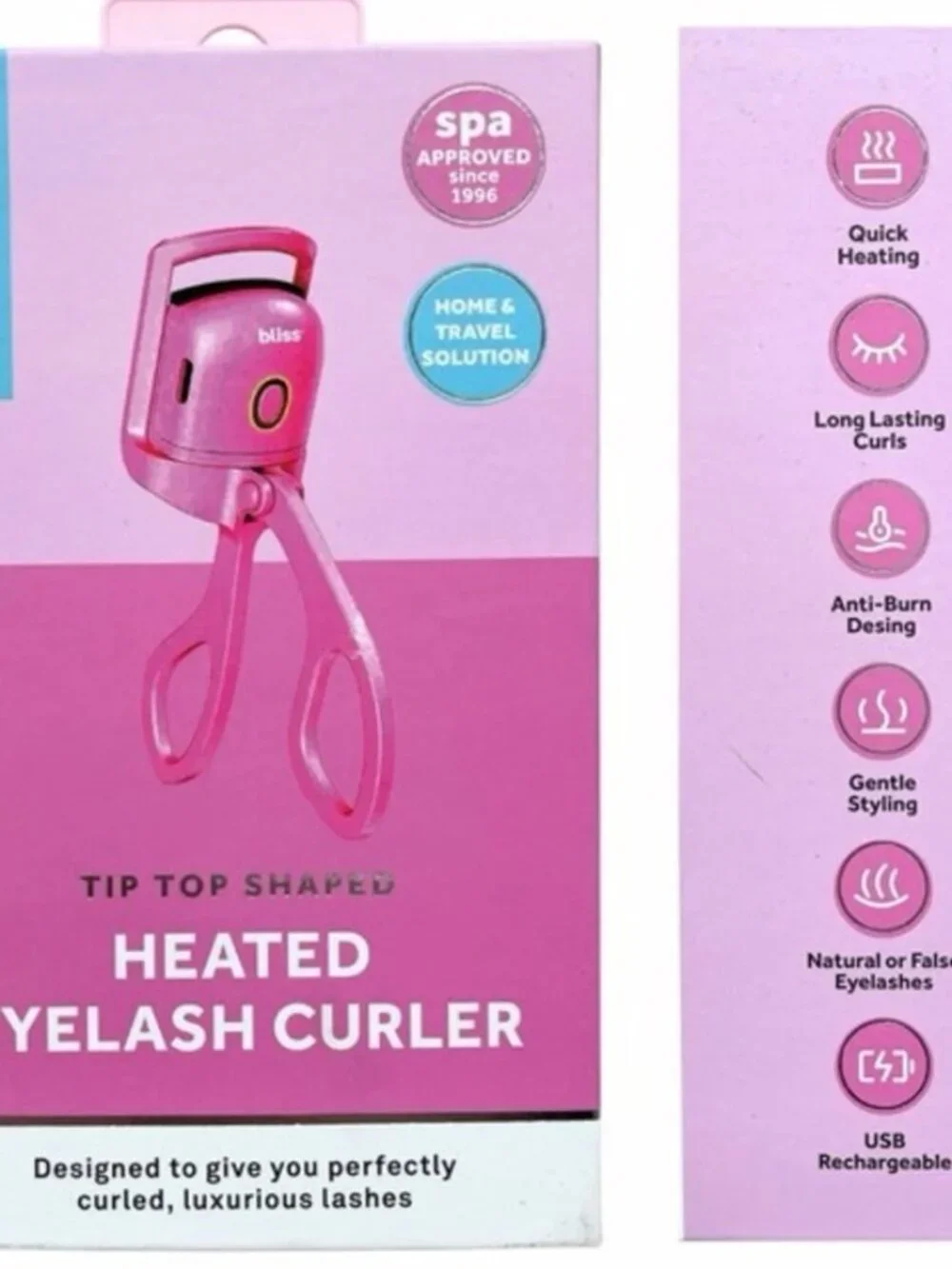 Bliss Pink Tip Top Shaped Heated Eyelash Curler NEW